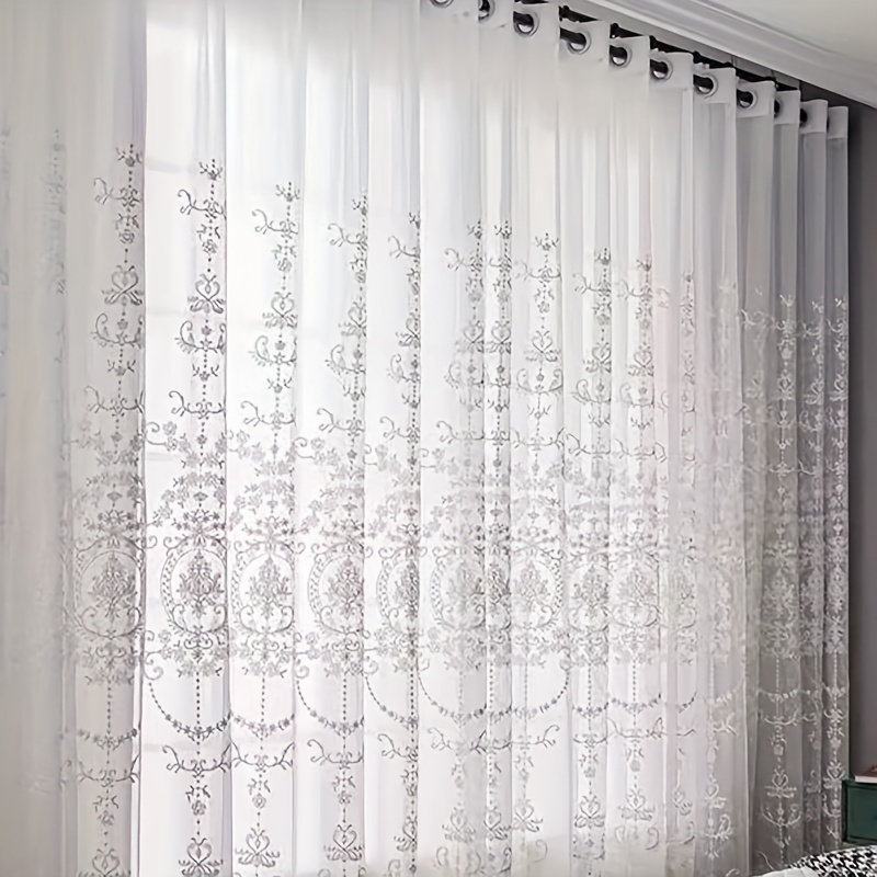 1pc White Embroidered Sheer Cu - огляд і ціна Home Office Setup Ideas