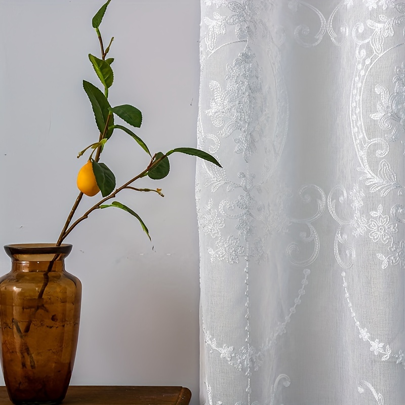1pc White Embroidered Sheer Cu - огляд і ціна Home Office Setup Ideas